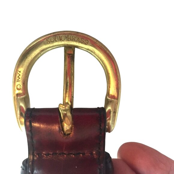 Lands End Mens 38 Dress Belt Burgundy Leather Brass Buckle USA - Picture 5 of 9